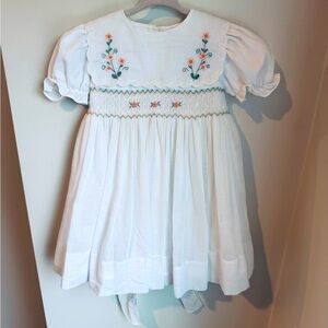 Sarah Louise England Hand Smocked White Lined Dress Girls Size 2Y